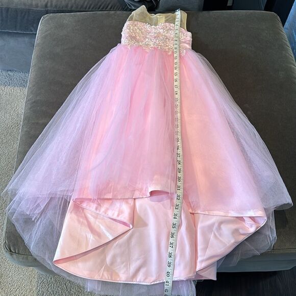 Girls Pink Formal Party Flower Girl Dress High Low Zip Back Beaded Bodice Size 3 - Picture 9 of 9